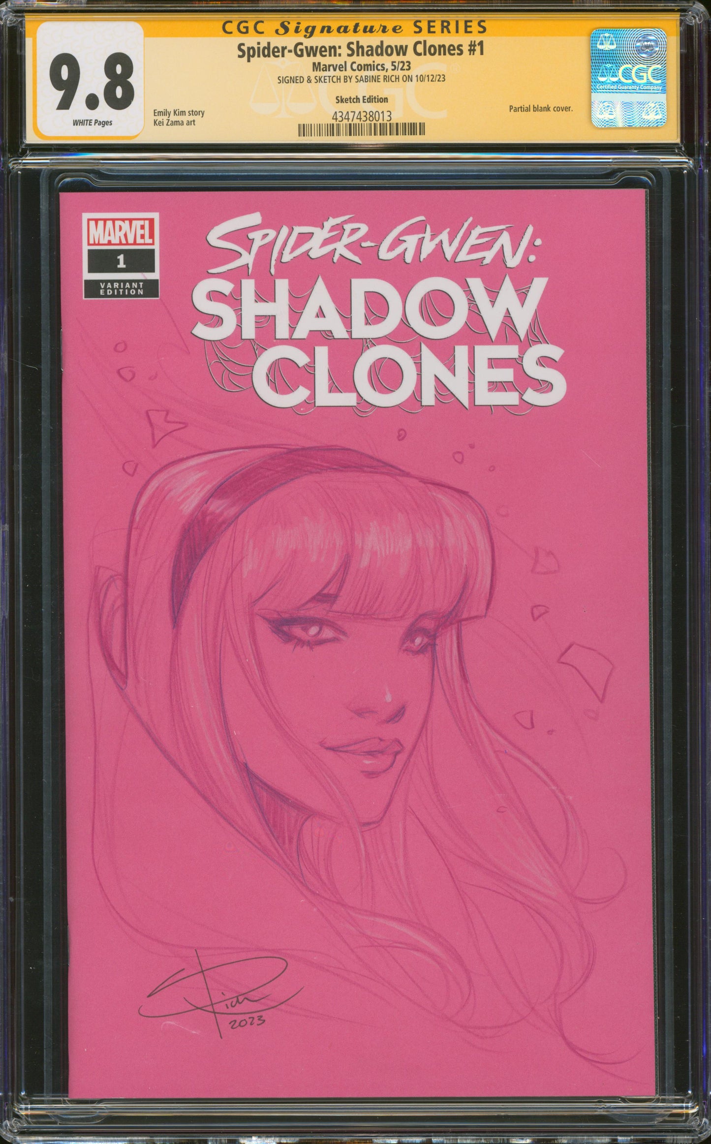 Spider-Gwen #1 blank w/original art by SABINE RICH signed CGC SS 9.8